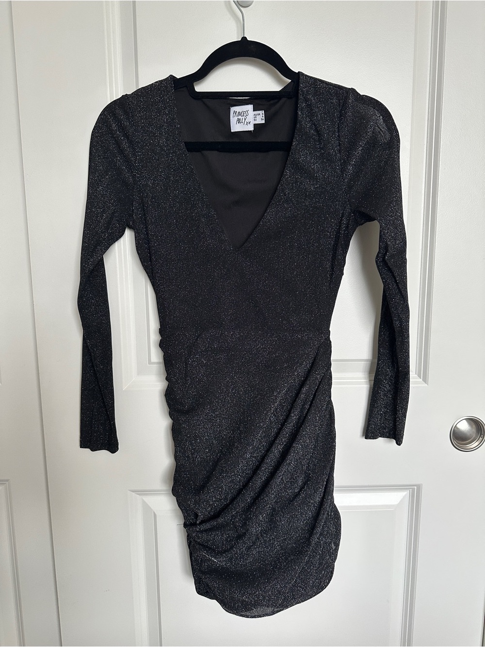 Princess Polly Black Glittery V-Neck Long-Sleeve Dress